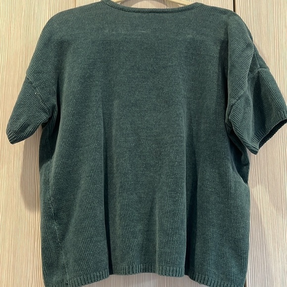 Eileen Fisher Boxy Velour Top | Teal Ribbed‎ Cotton | Size Medium - Picture 2 of 10